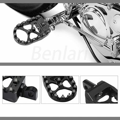 Wide Foot Pegs MX Style for Harley Dyna Sportster Iron 883 Fatboy Bobber (2004-2023)