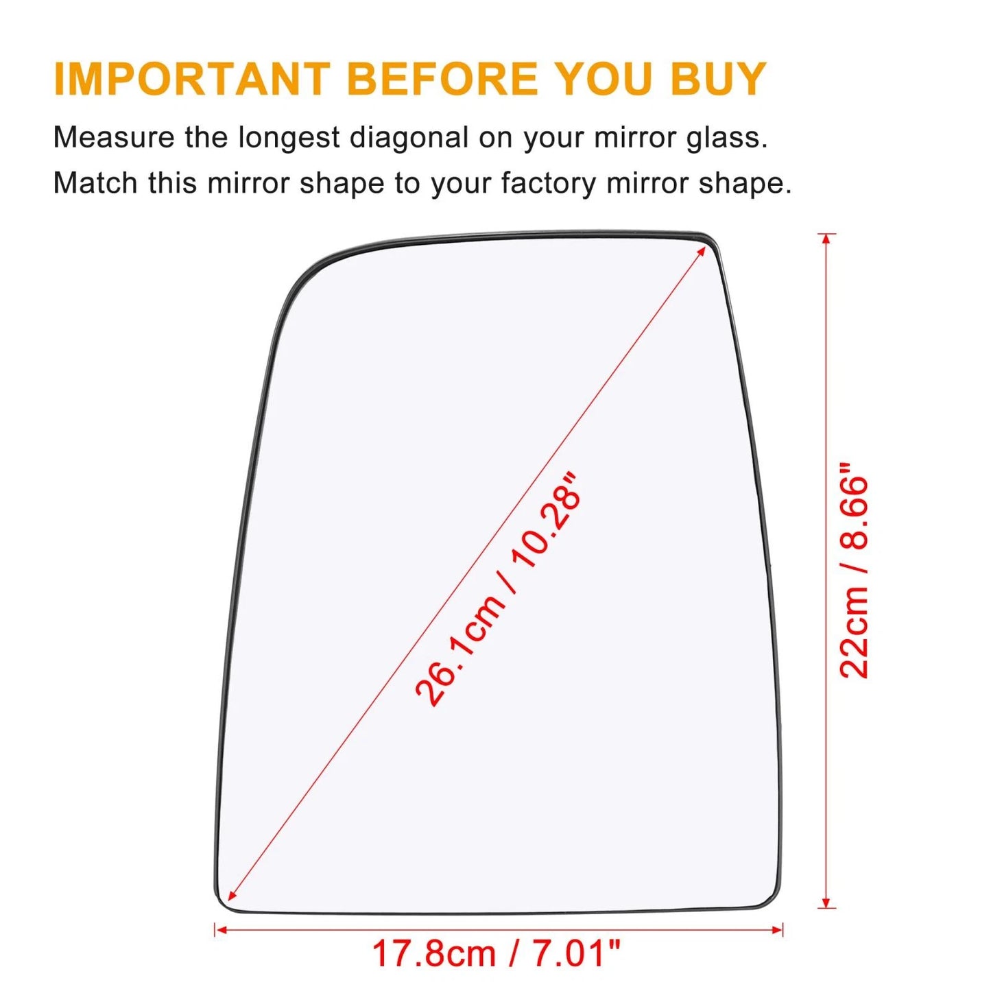 Heated Left Side Rearview Mirror Glass with Backing Plate for Ford Transit (15-20)