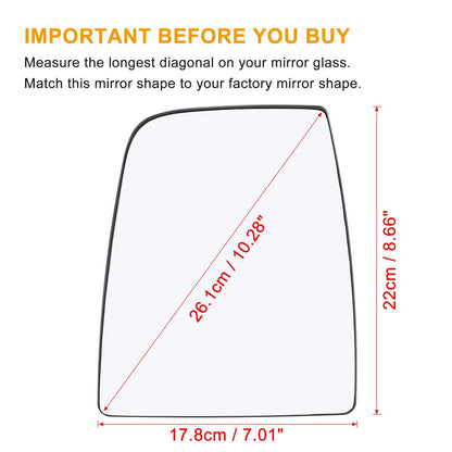Heated Left Side Rearview Mirror Glass with Backing Plate for Ford Transit (15-20)