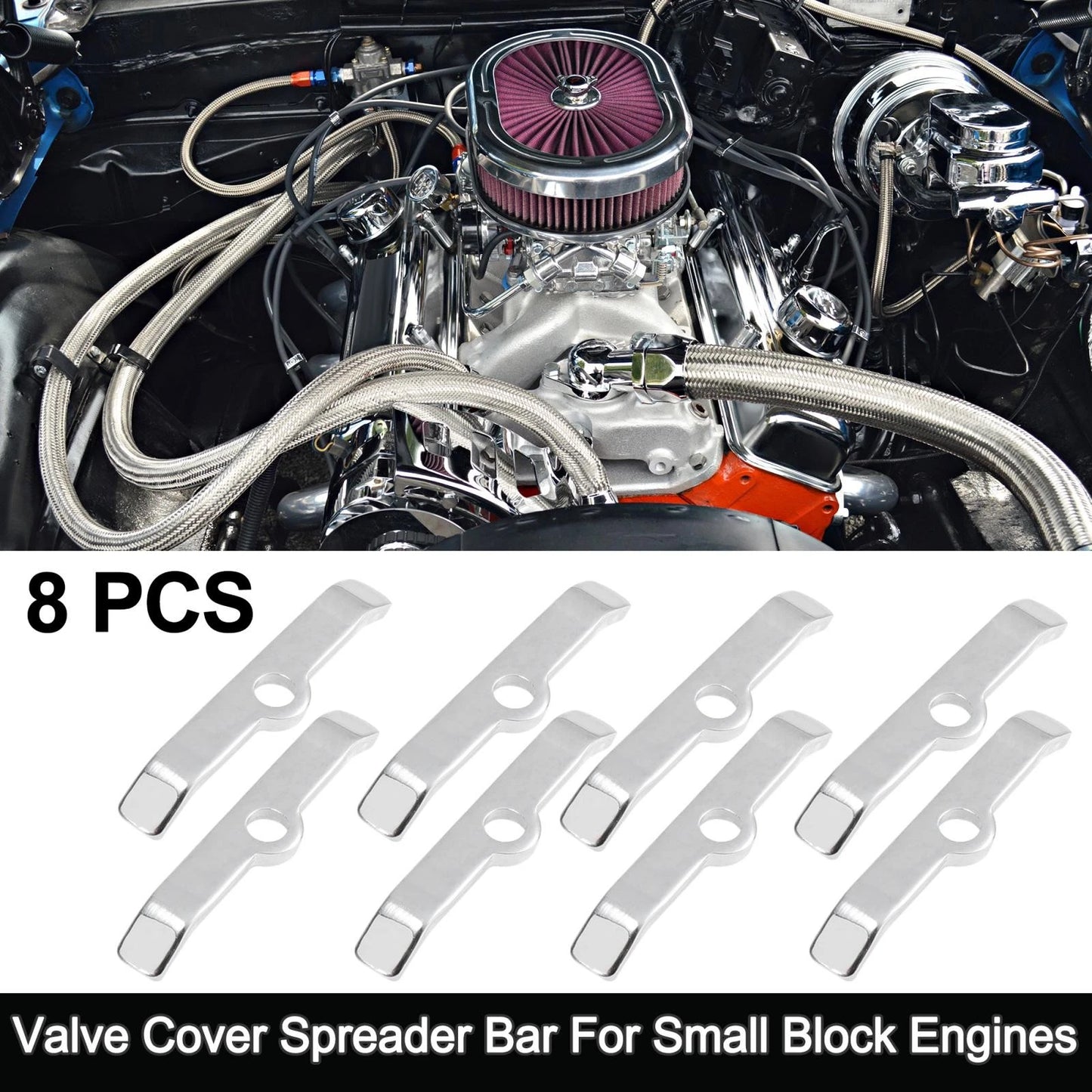 8pcs 3" Valve Cover Spreader Bar Hold Down Tab for Chevy 283-305-327 Engines