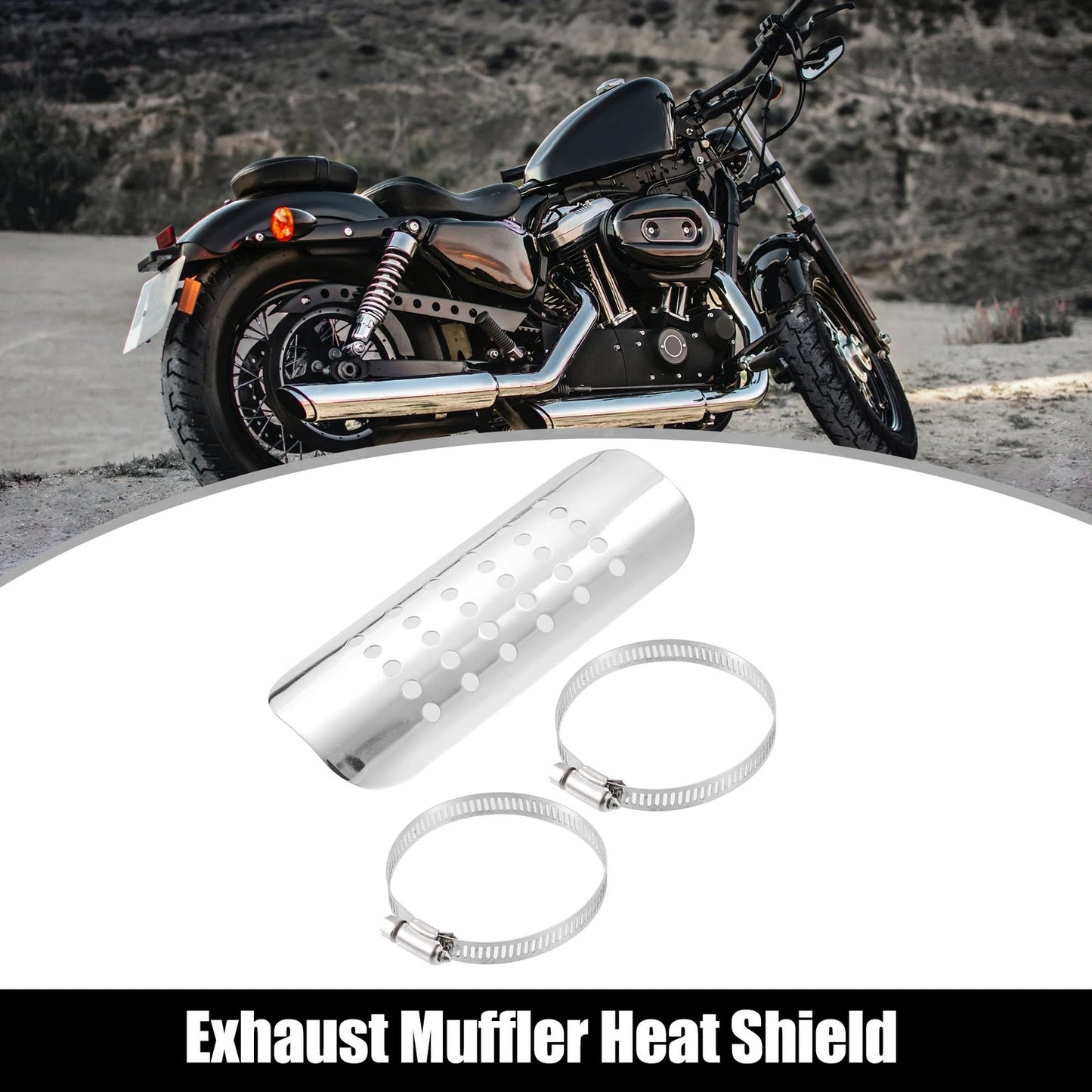 1 Set Exhaust Heat Shield Shield Cover Heel Guard Silver Tone for Motorcycle