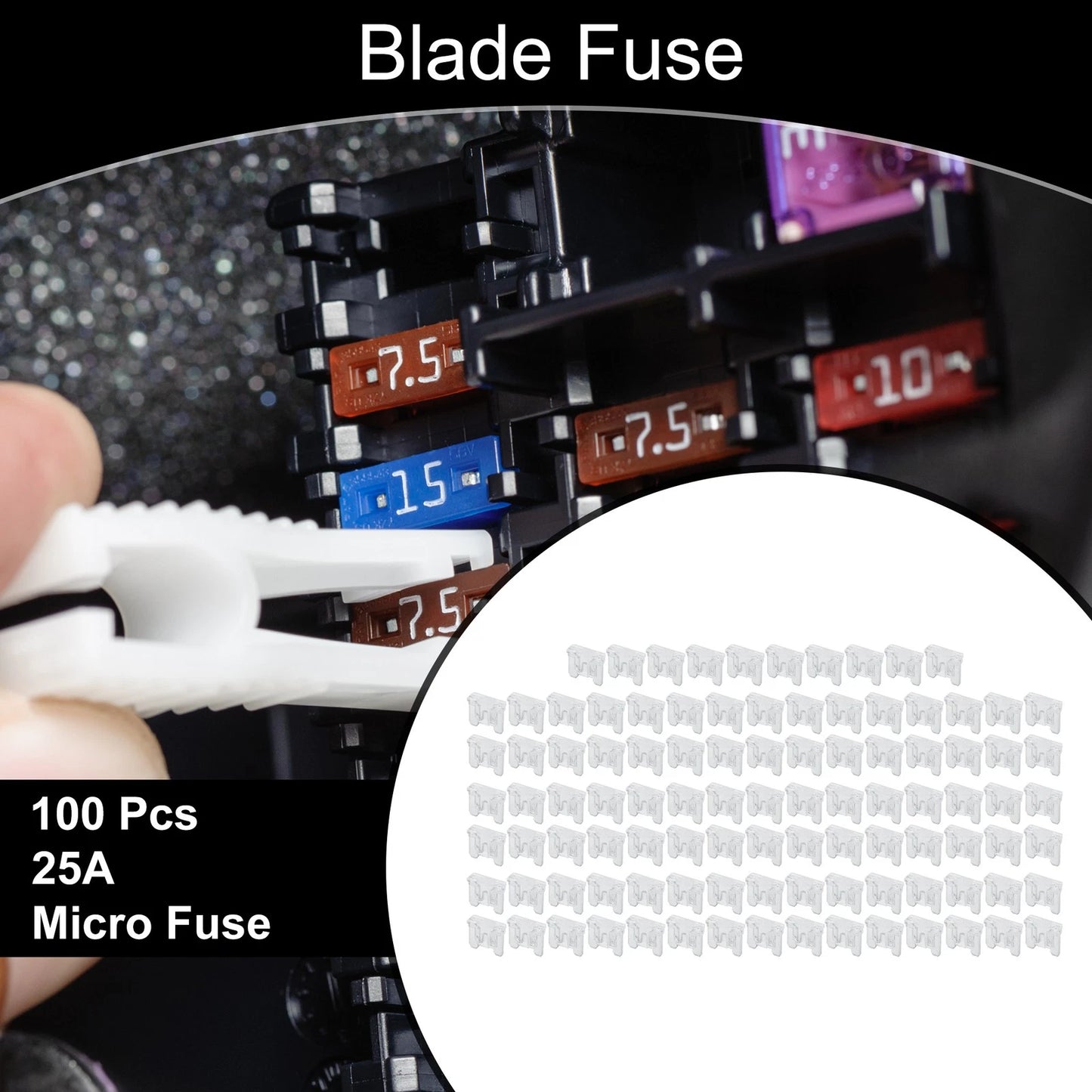 100 Pcs Micro Fuse 25A Blade Fuse for Car Boat Truck RV Motorcycle White