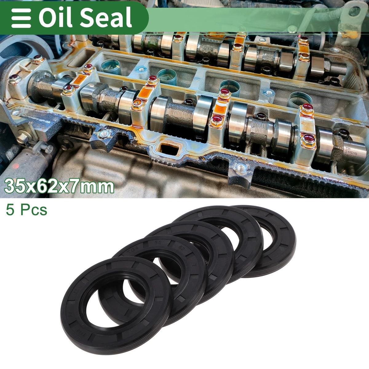 Oil Seal 5 Pcs 35x62x7mm NBR Rubber High Pressure Black
