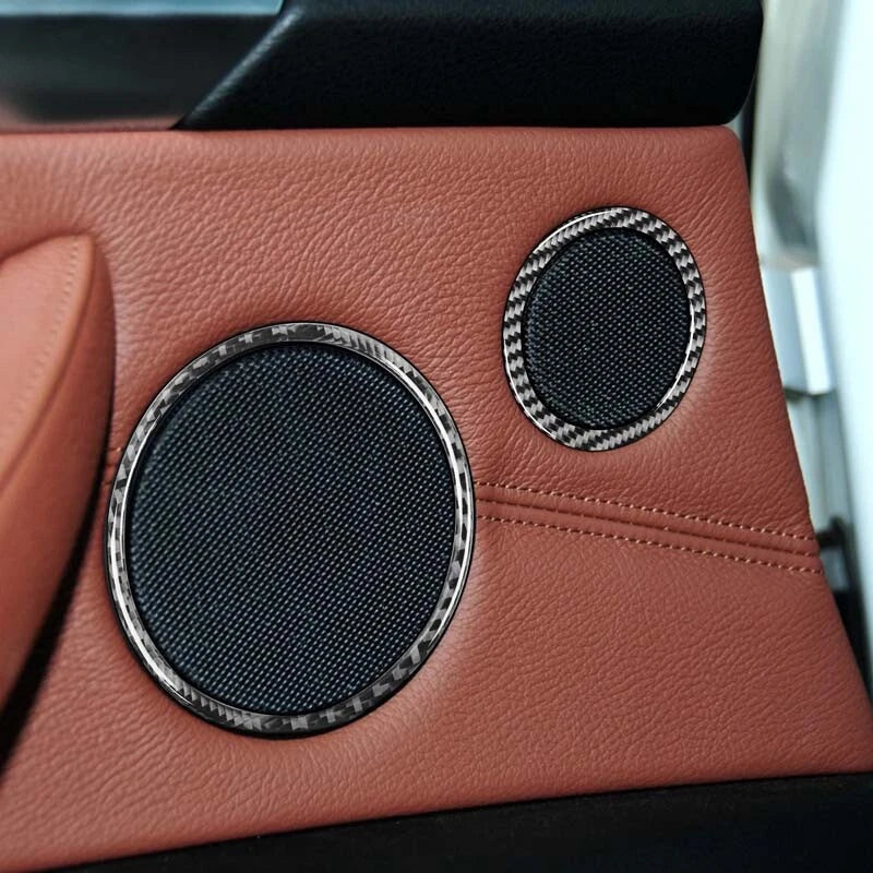 6pcs Carbon Fiber Speaker Grill Cover Ring Trim Fit For BMW F15 X5 X6 2014-2017