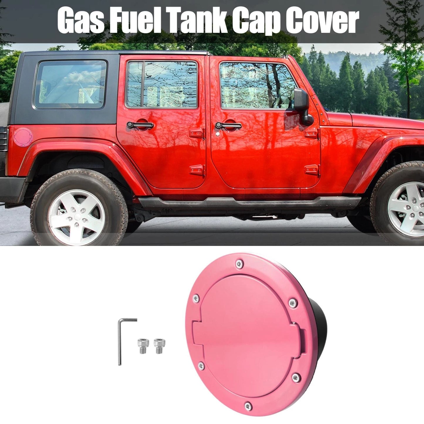 Pink Aluminum Alloy Gas Fuel Tank Cap Cover for Jeep Wrangler (2007-2017)