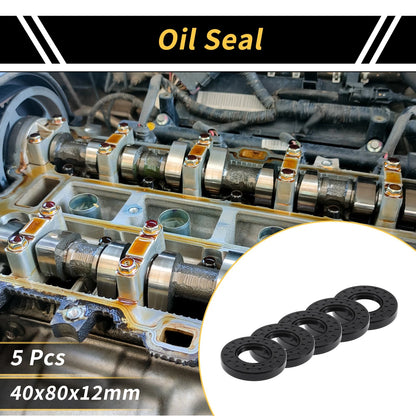 Oil Seal Rotary Shaft Seal NBR Rubber 40x80x12mm Black 5 Pcs
