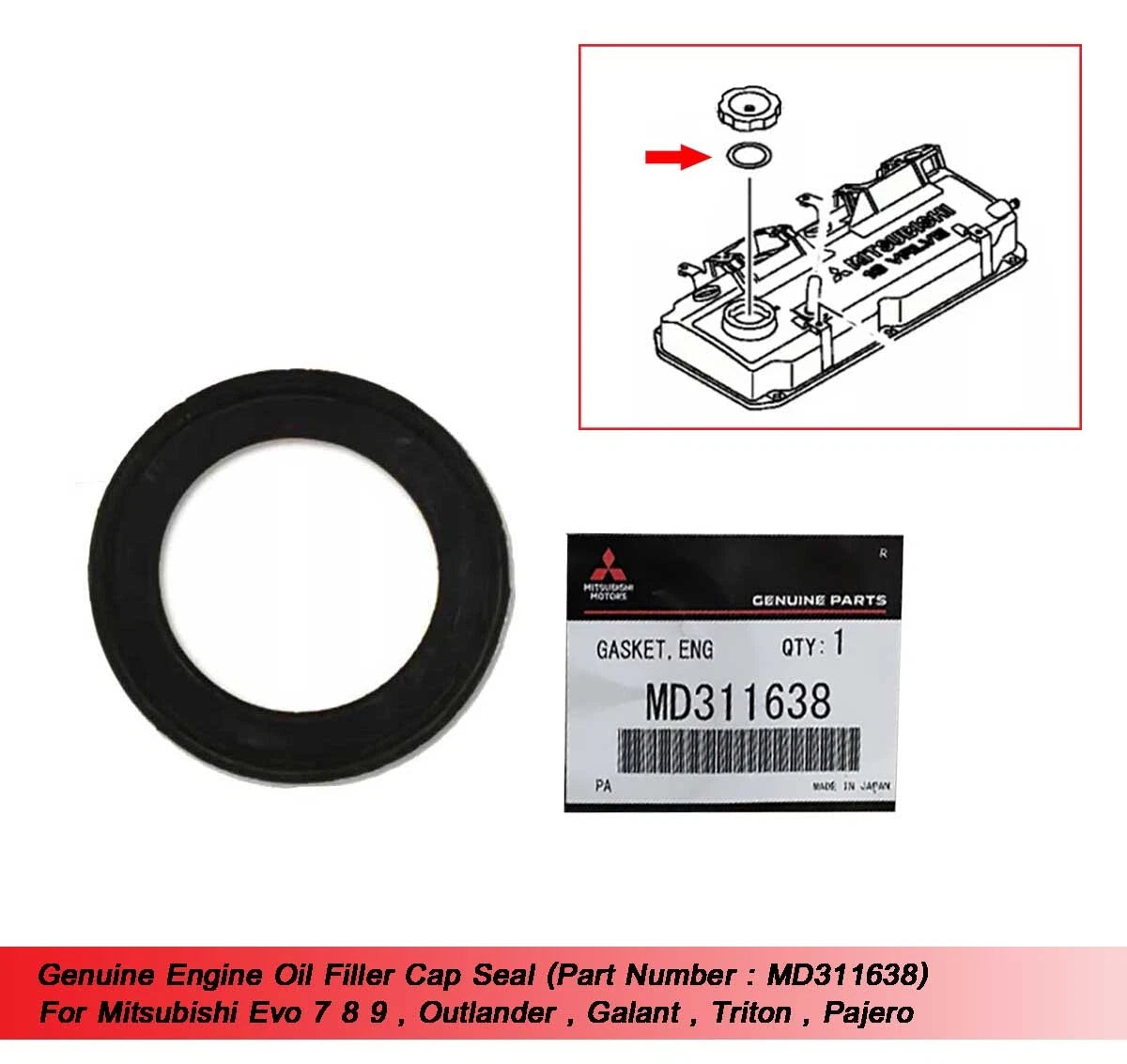 Oil Filler Cap Seal for Mitsubishi Evo 7/8/9, Outlander, Colt (2001-2007)