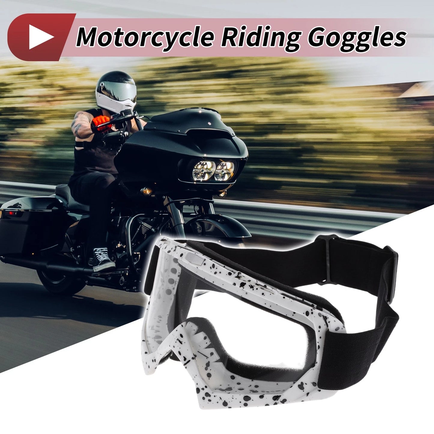 Motorcycle Riding Goggles Transparent Lens White Frame for Cycling Sunglasses