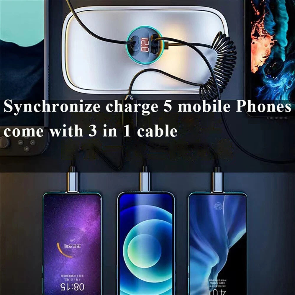 150W USB Car Charger Adapter Fast Charge 3in1 for Xiaomi OnePlus Phone