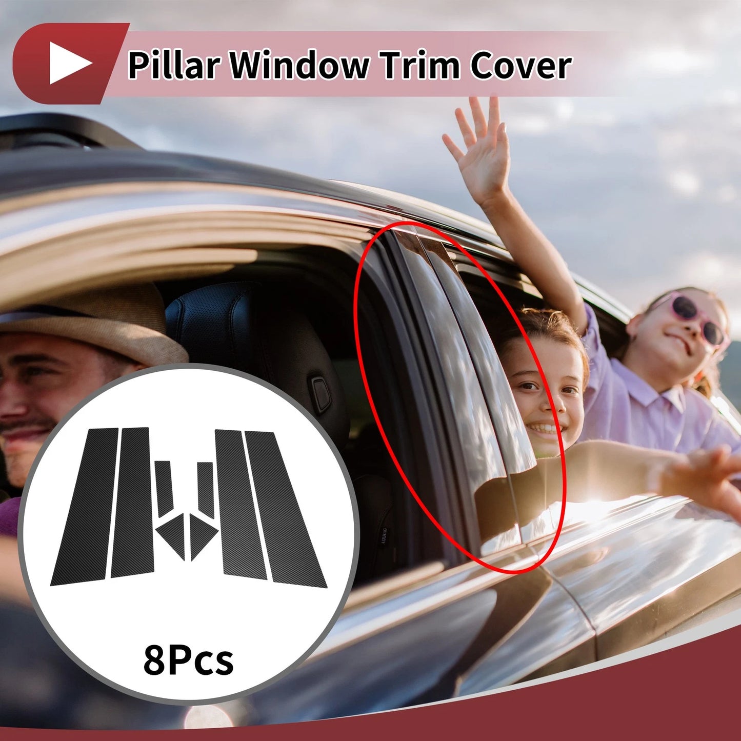 Black Carbon Fiber Door Pillar Window Trim for Nissan Bluebird (2015-2021)