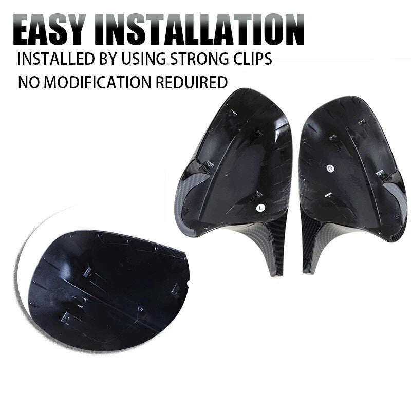 Rear Carbon Fiber Side Mirror Cover Caps 2 x For BMW E90 E92 E93 (2007-2013)