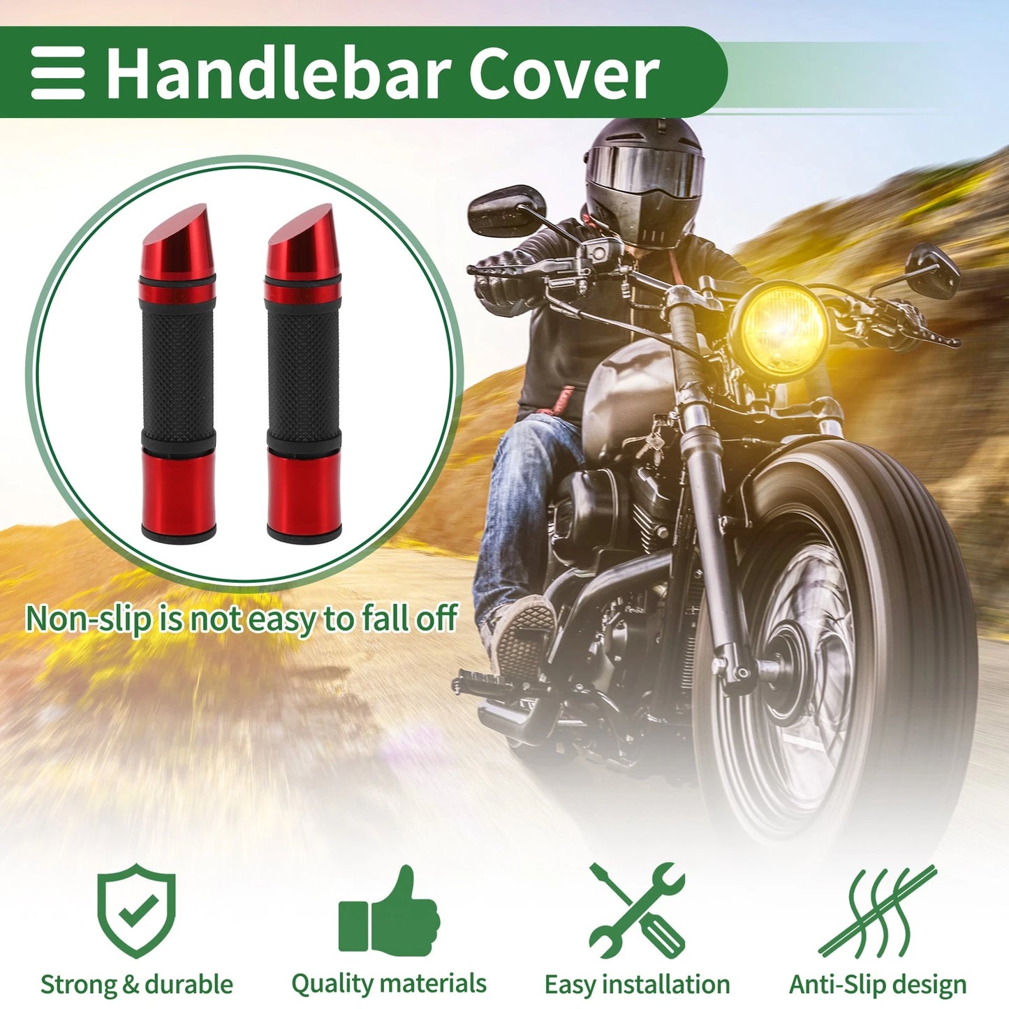 7/8" 22mm Hand Grips Cover End Grips Aluminum Alloy Red for Motorcycle