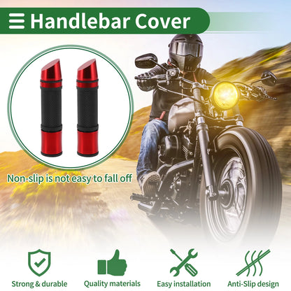 7/8" 22mm Hand Grips Cover End Grips Aluminum Alloy Red for Motorcycle