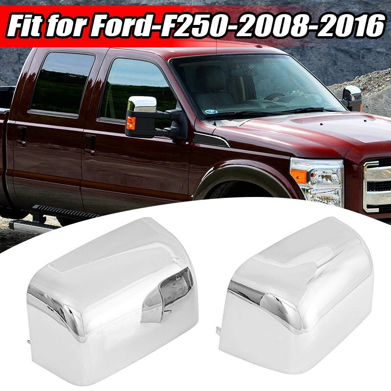 2 x Chrome Upper Towing Mirror Cover Caps for Ford F250 F350 (2008-2016)