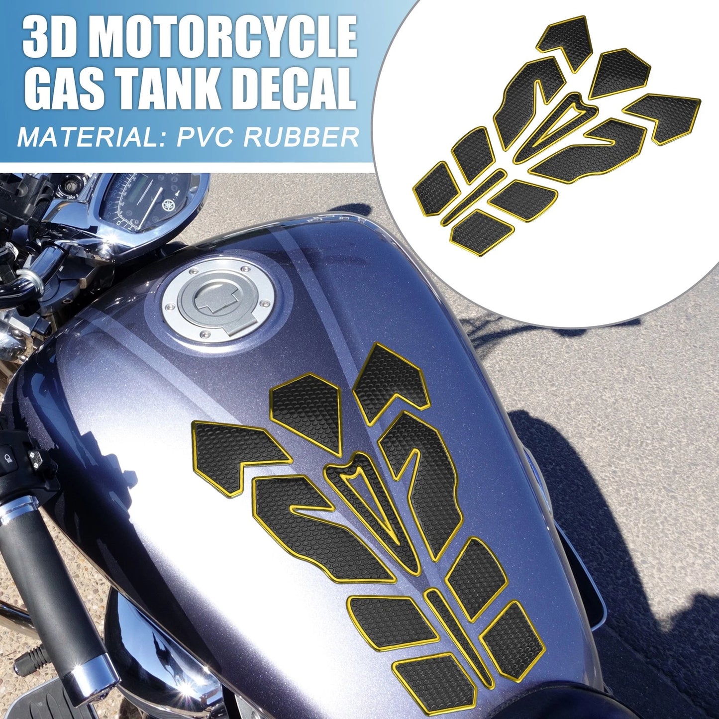 Gas Tank Decal 7.87''x5.59'' Tank Sticker Black Yellow for Universal Motorcycle