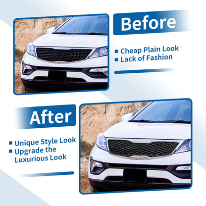 Upper Bumper Grille for Kia Forte (2014-2016) Black Chrome Silver Tone