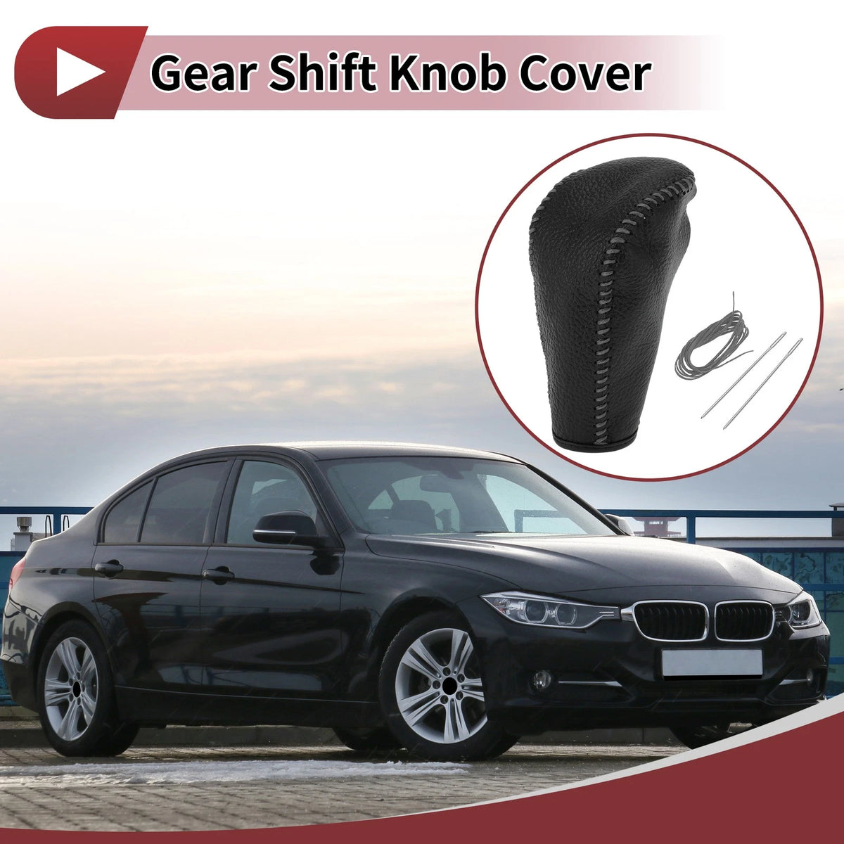Gear Shift Knob Cover for BMW 3 Series E90 2004-2012 Black Gray Faux Leather