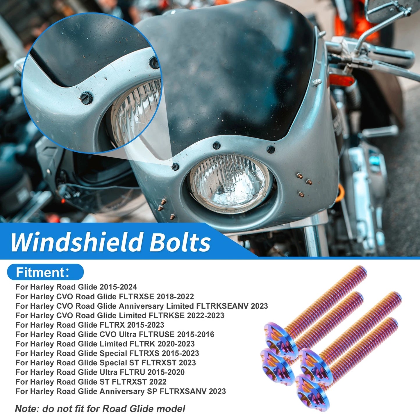Windshield Bolts Titanium Alloy Burnt Blue for Harley Road Glide (2015–2024)