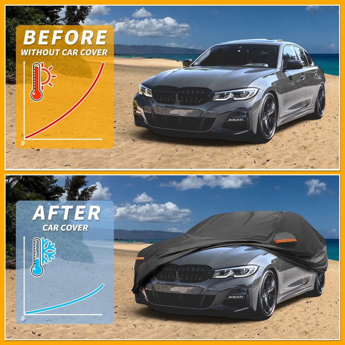 Waterproof Car Cover for BMW 3 Series 2016-2024 Black 210D-PU