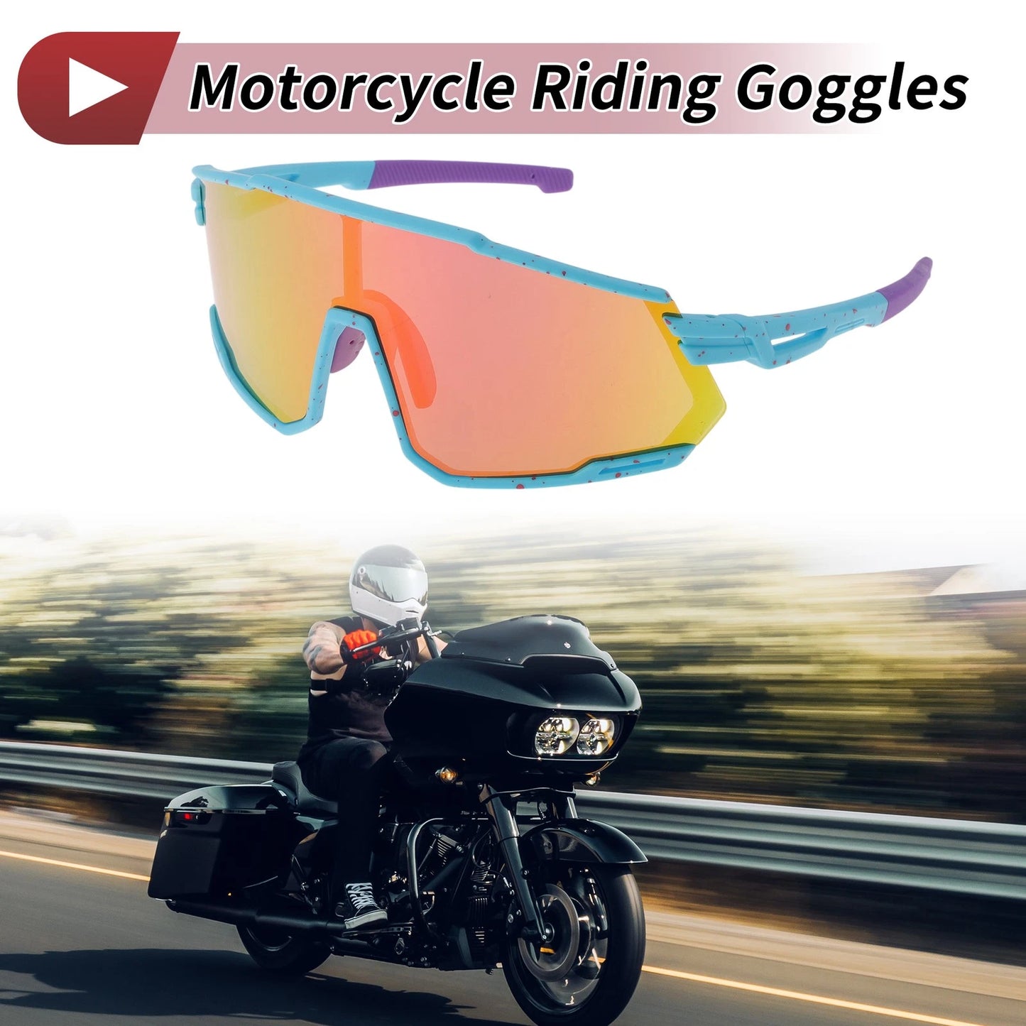 Goggles for Motorcycle Riding Colorful Lens Blue Red Frame Tri-Acetyl Cellulos