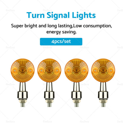 4 x Chrome Motorcycle Turn Signal Lights Amber Indicators for Universal