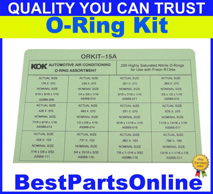 HNBR O-RING ASSORTMENT / 200 pcs for Freon R134A Air Conditioning