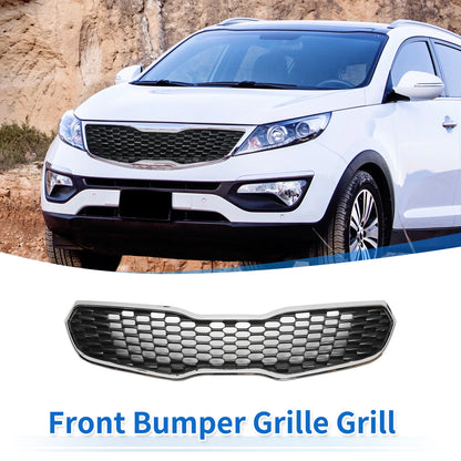 Upper Bumper Grille for Kia Forte (2014-2016) Black Chrome Silver Tone