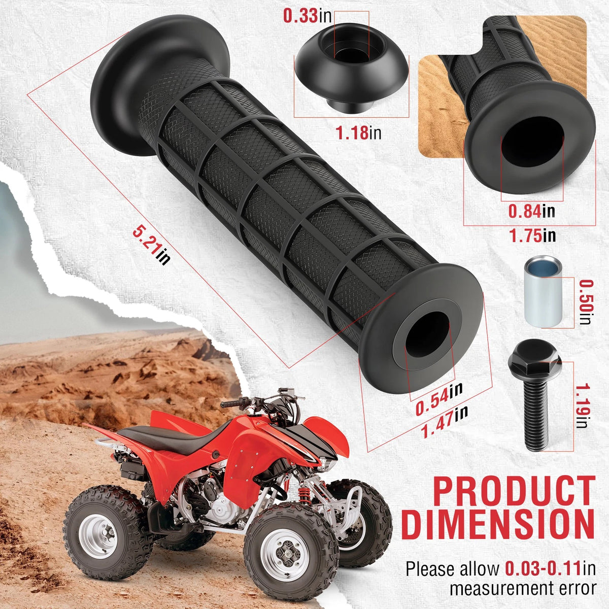 Handle Bar Grip w/ End Guard Bolt for Honda Sportrax 250 TRX250EX 2001-2007