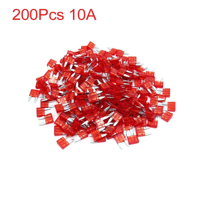 Fuse 200pcs 10A Red Plastic Casing Small Blade Style for Car Vehicle Motorcycle
