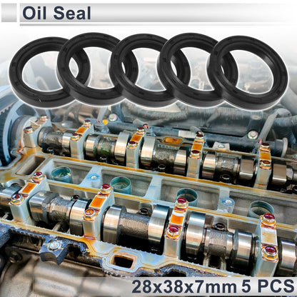 Oil Seal 28x38x7mm Nitrile Rubber Black 5 Pcs