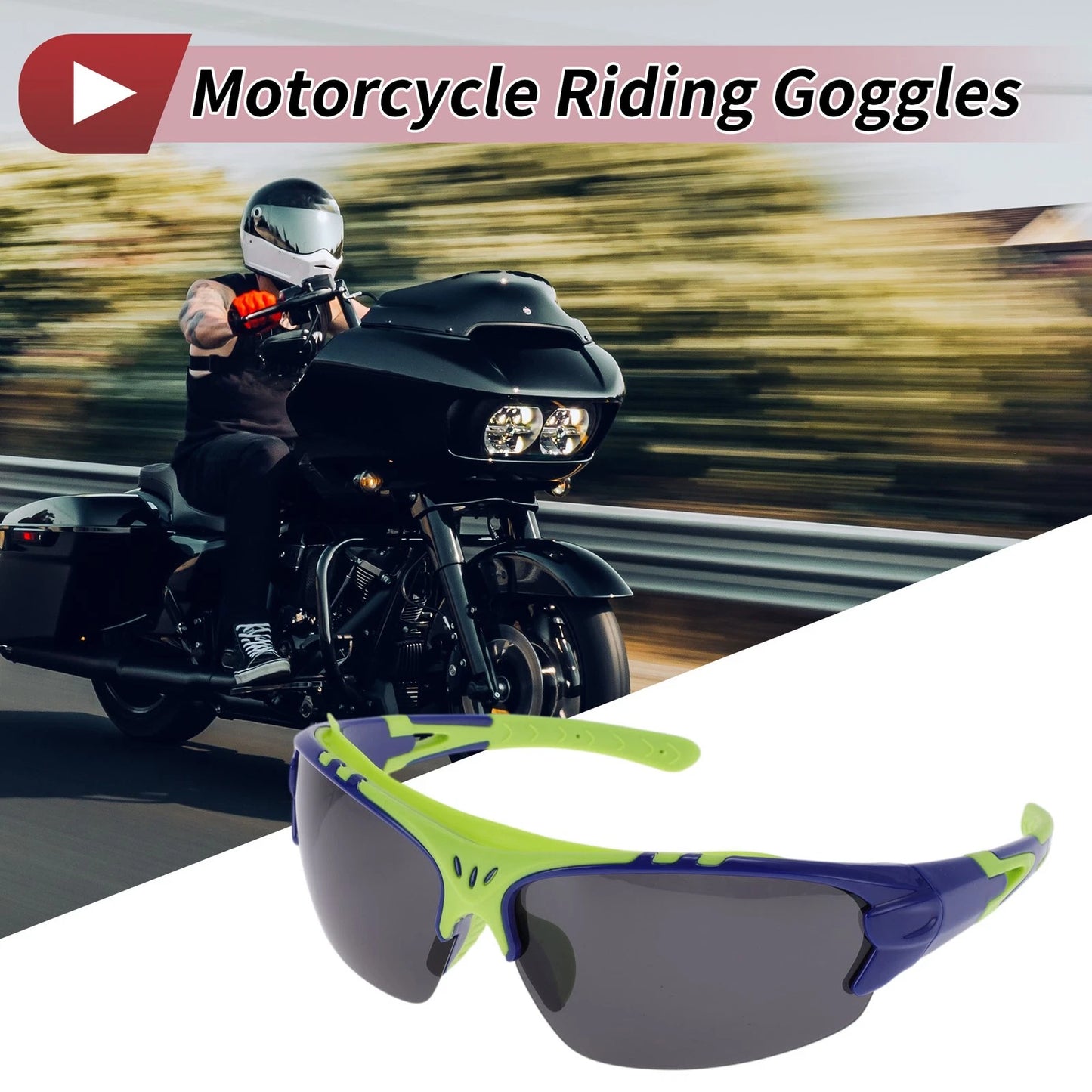 1 Pc Motorcycle Riding Goggles Gray Lens Blue Green Frame UV400 for Make Model