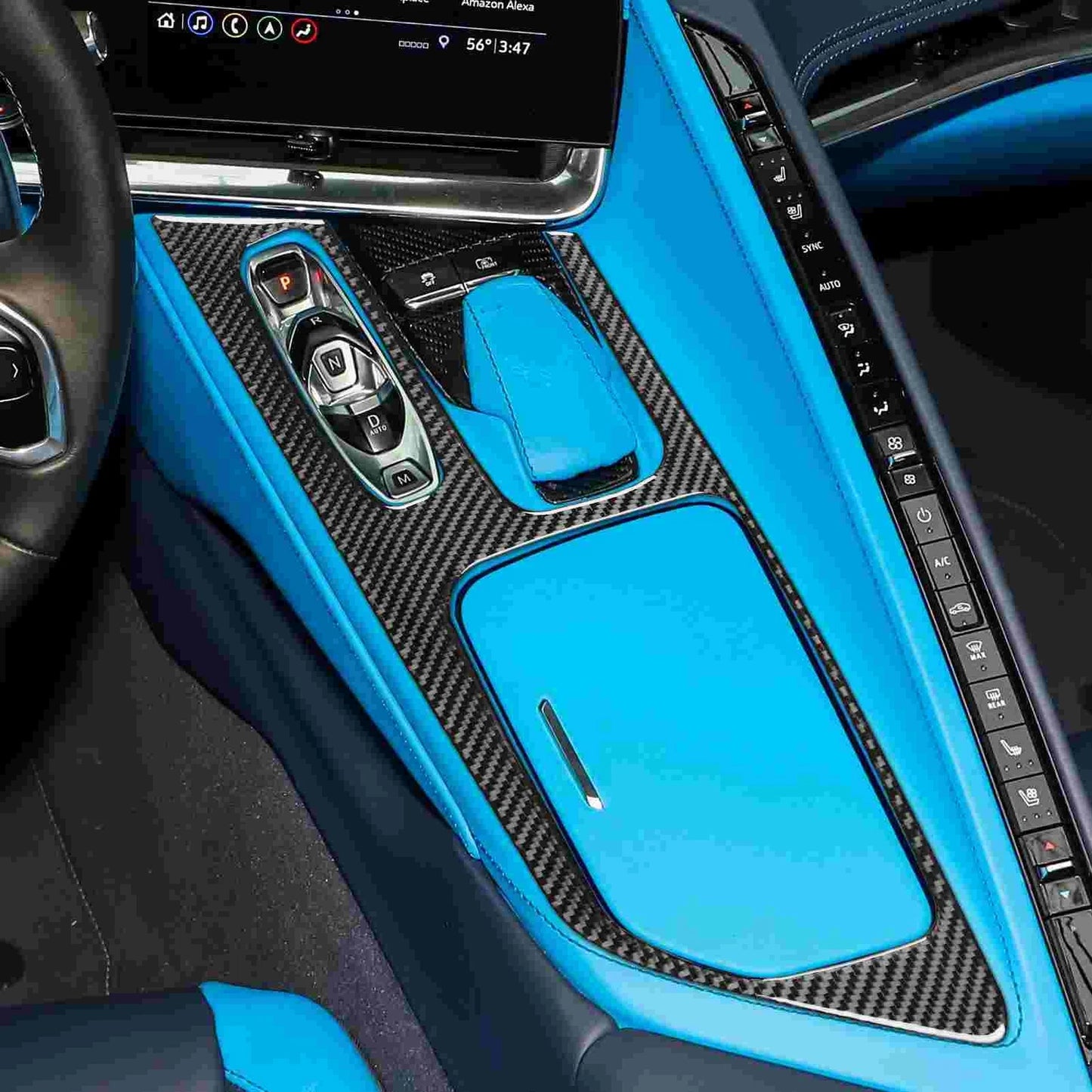 Soft Carbon Fiber Interior Center Console Set Trim For Corvette C8 2020-2023