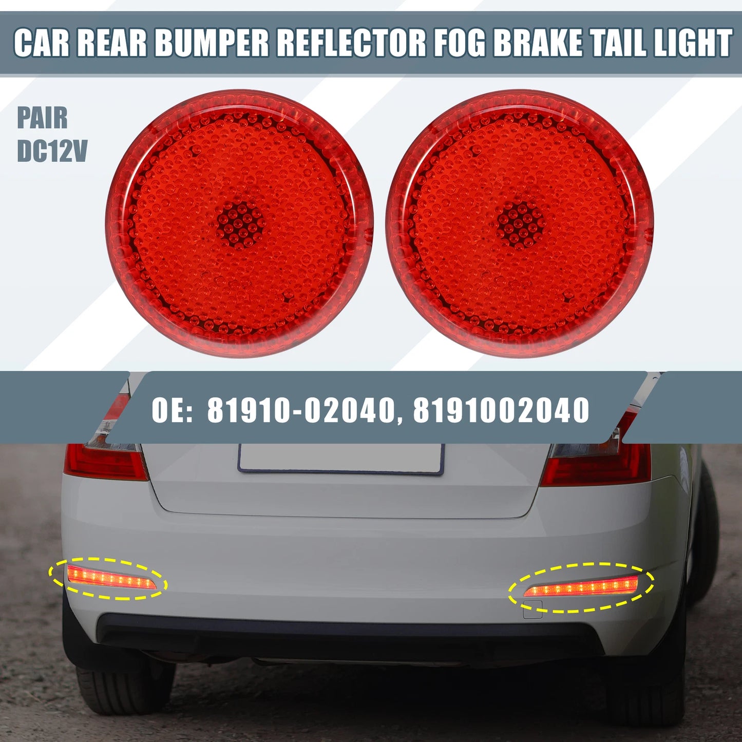 2 x Rear Bumper Reflector LED Brake Tail Lights for Toyota Sienna (2011-2020)