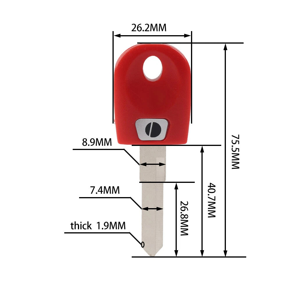 Blue Replacement Uncut Blank Key for Ducati Monster 1200, 939, 797, 821, Hypermotard