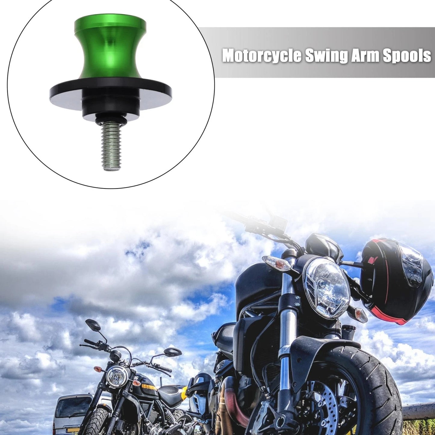 2 x Swing Arm Spool Rear Stand Sliders Green for Motorcycle