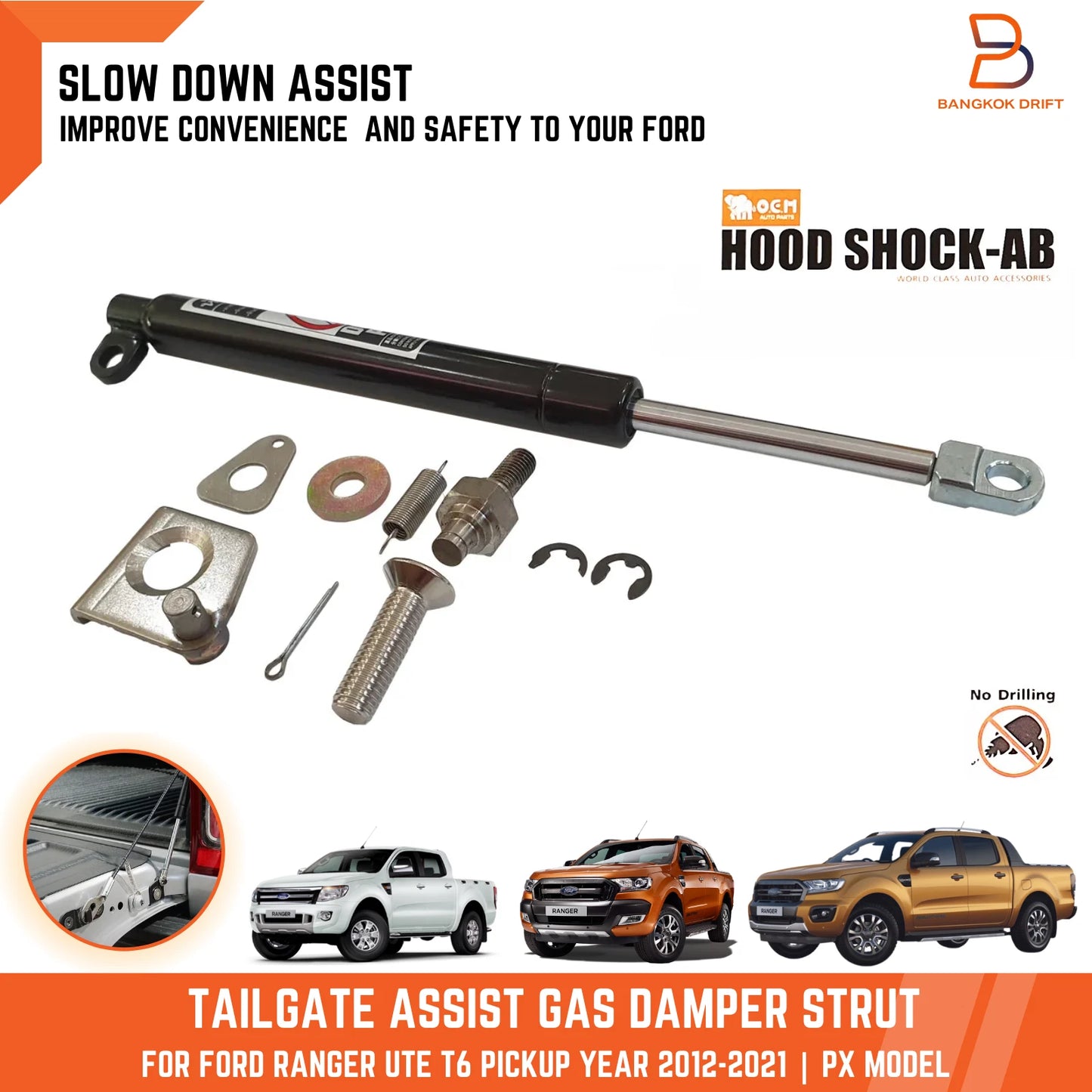 Rear Tailgate Slow Down Assist Gas Shock Strut for Ford Ranger PX (12-21)