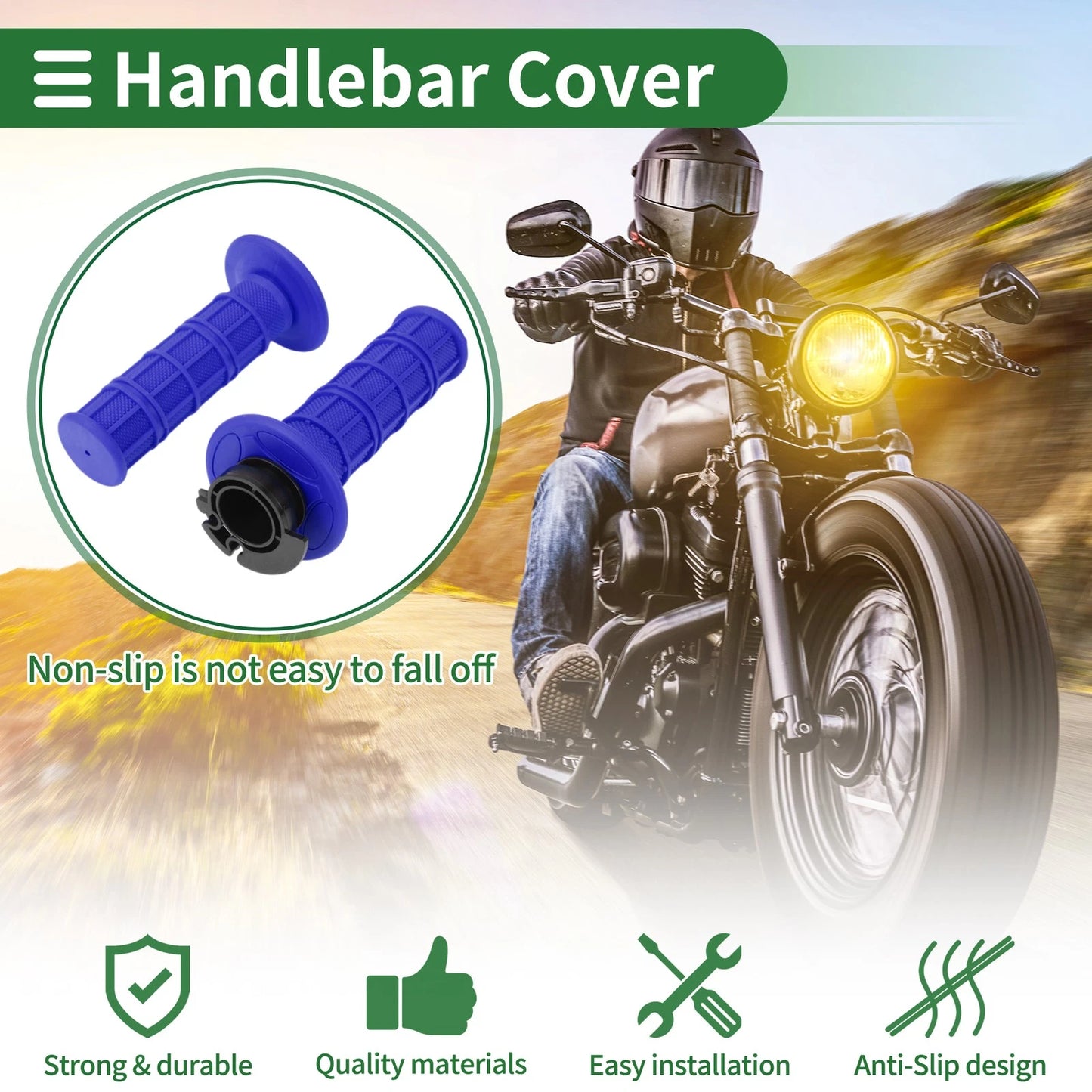 7/8" 22mm Hand Grips Cover Kit TPR Blue for Motorcycles