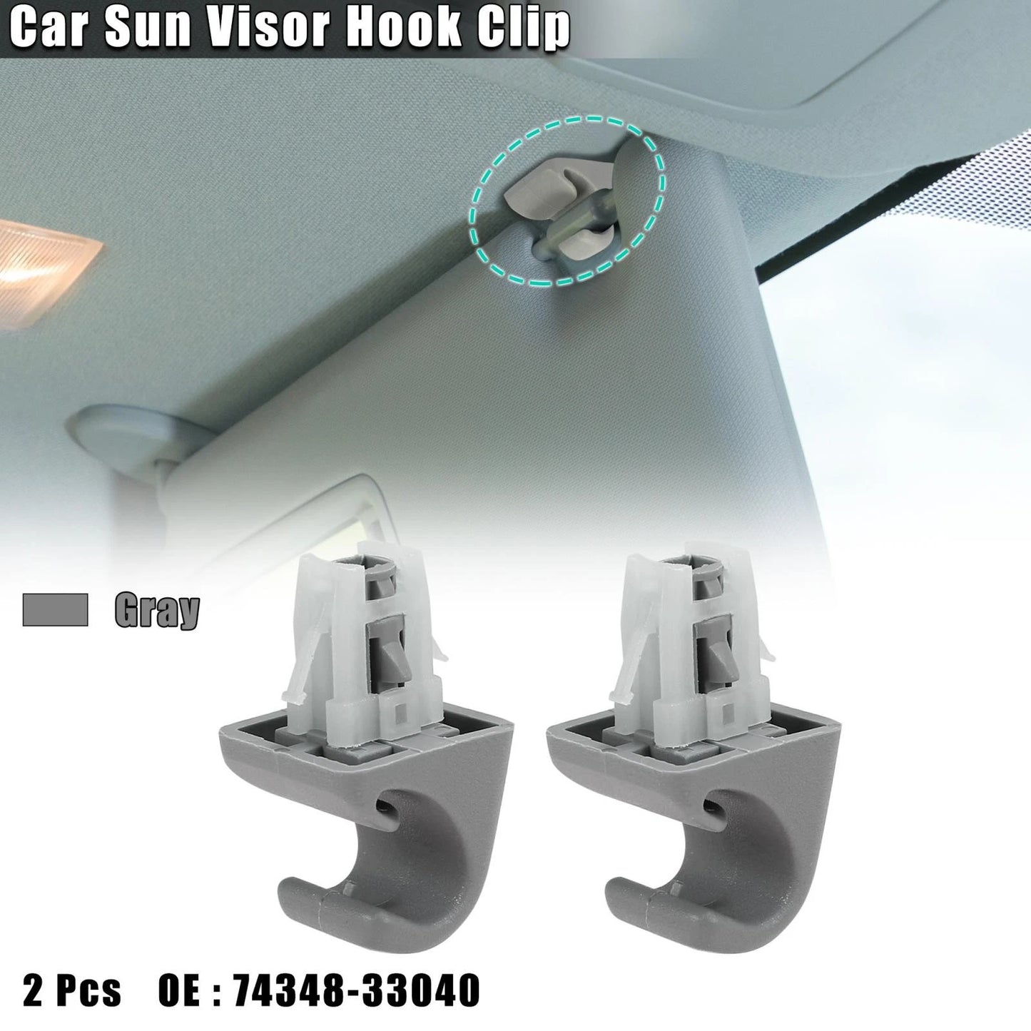 Sun Visor Hook Clip Retainer / 2 x Gray / Toyota Rav4 Corolla
