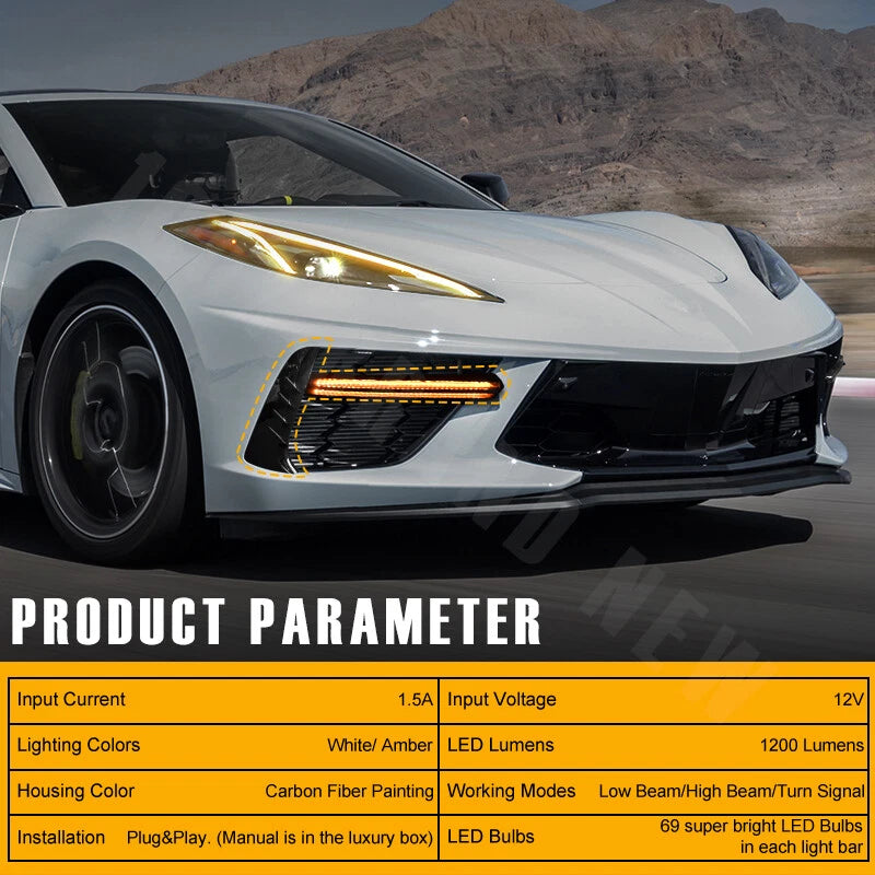 Carbon Flash LED Fog Light Bars for Corvette C8 Stingray (2020-2023)