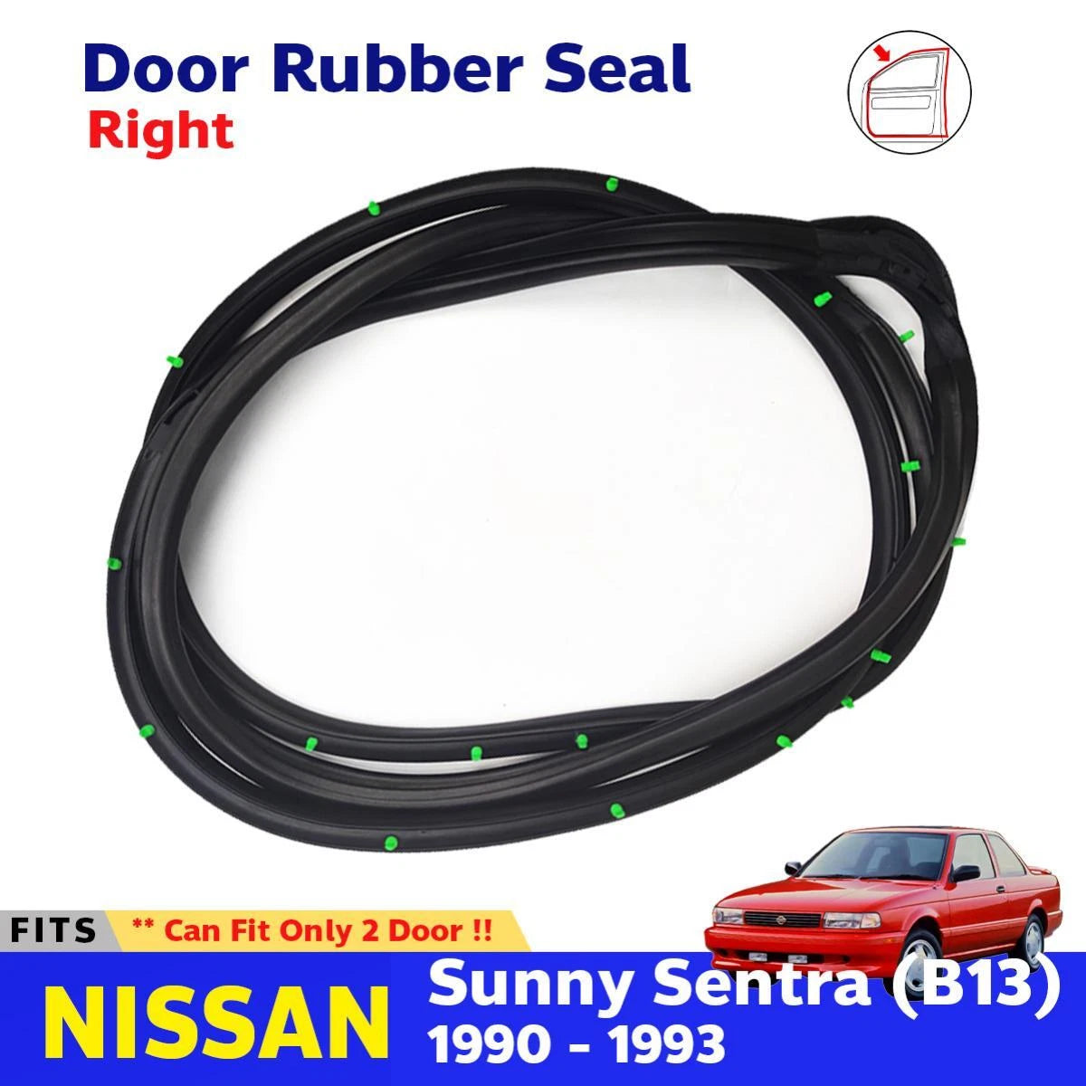 Weatherstrip Door Rubber Right Fits Nissan Sunny Sentra B13 2D Sedan 1990-93 D11