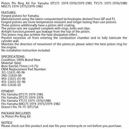 Piston Kit +0.75 66.75mm for Yamaha 175DT 175MX YT175 (1974-1982)