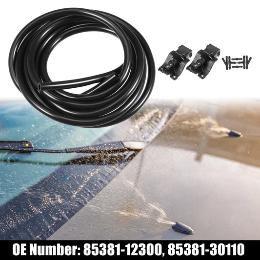 1 Set Front Windshield Washer Nozzles 2 Meters Washer Hose for Toyota Camry