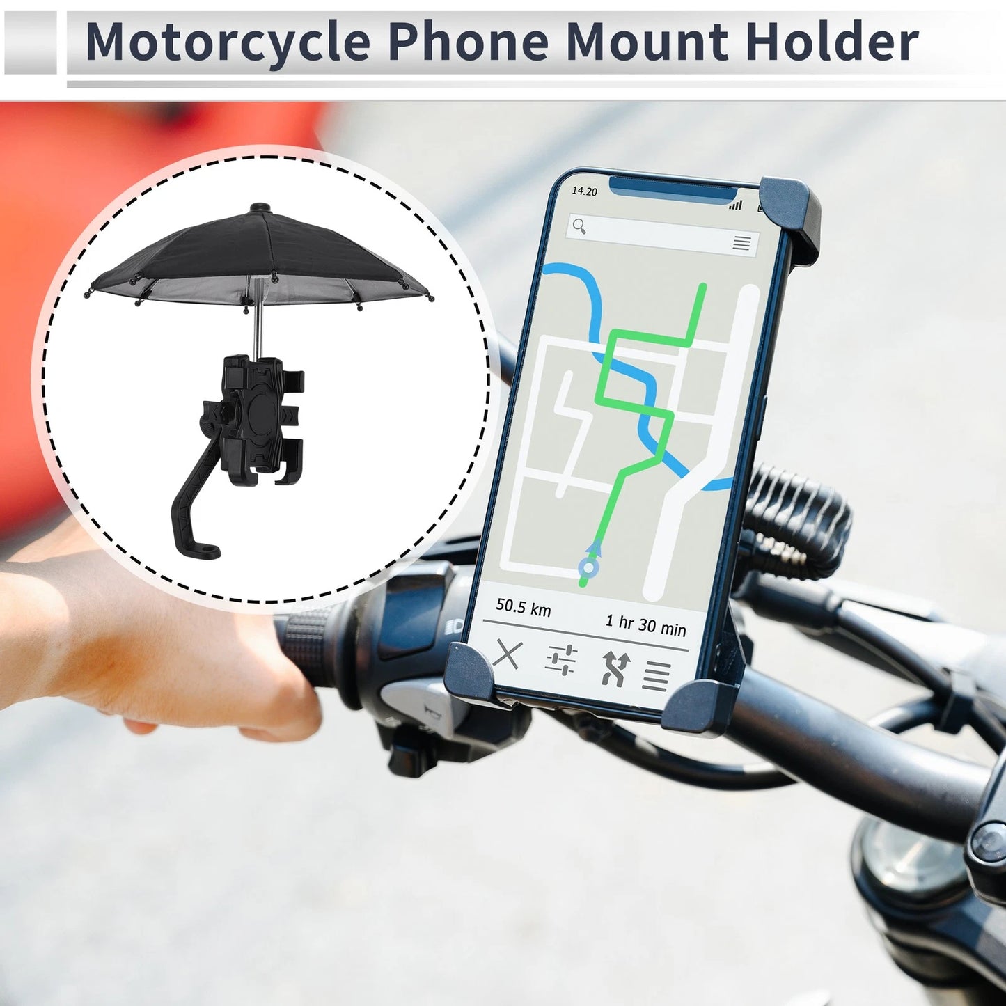 Phone Mount Holder for Motorcycle Rearview Mirror 4.7-7.2 in Black