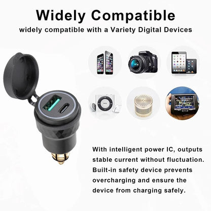Dual USB Charger / DIN-Plug Socket Adapter for Motorcycle Accessories
