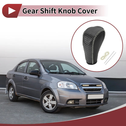 Gear Shift Knob Cover Carbon Fiber Beige Faux Leather for Chevrolet Cruze