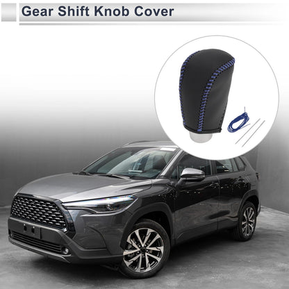 Black Blue Faux Leather Gear Shift Knob Cover for Toyota Corolla (2009-2013)