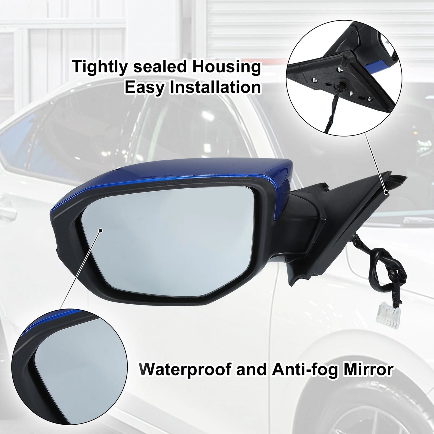 5 Pin Left Side Exterior Door Mirror Assembly Blue for Honda Civic (2016-2020)