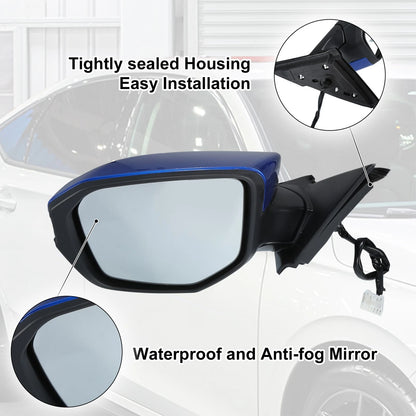 5 Pin Left Side Exterior Door Mirror Assembly Blue for Honda Civic (2016-2020)
