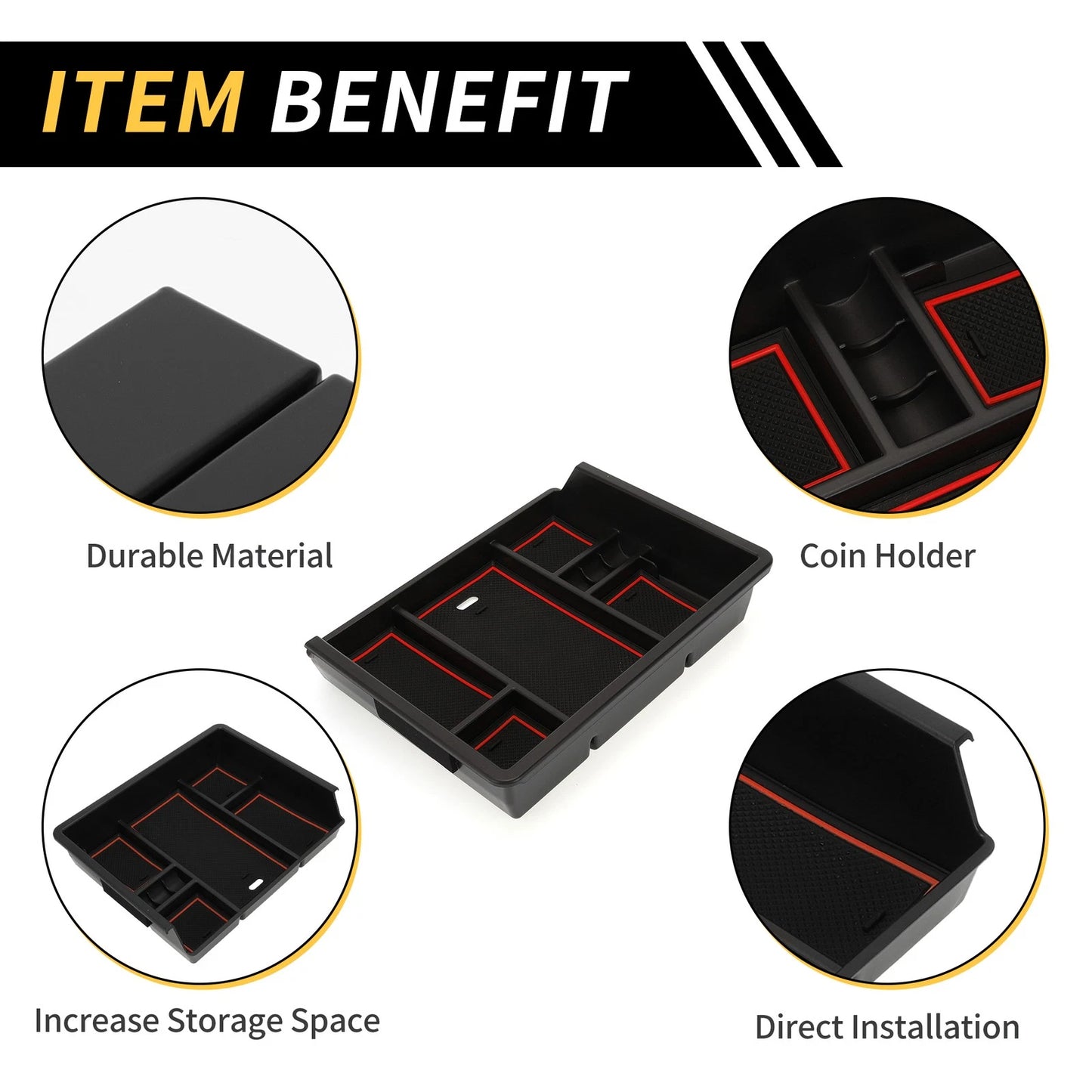 Full Center Console Organizer Insert Tray for Chevy Silverado GMC Sierra Red