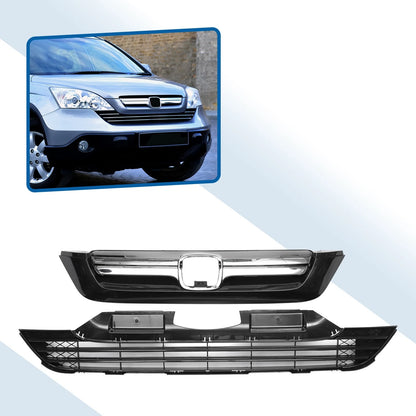 Front Bumper Grille for Honda CR-V (2007-2009) Chrome Silver Black 1 Set